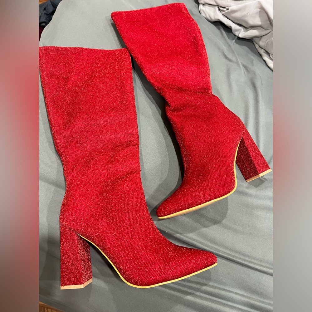 Women’s red sparkling heel boots brand new